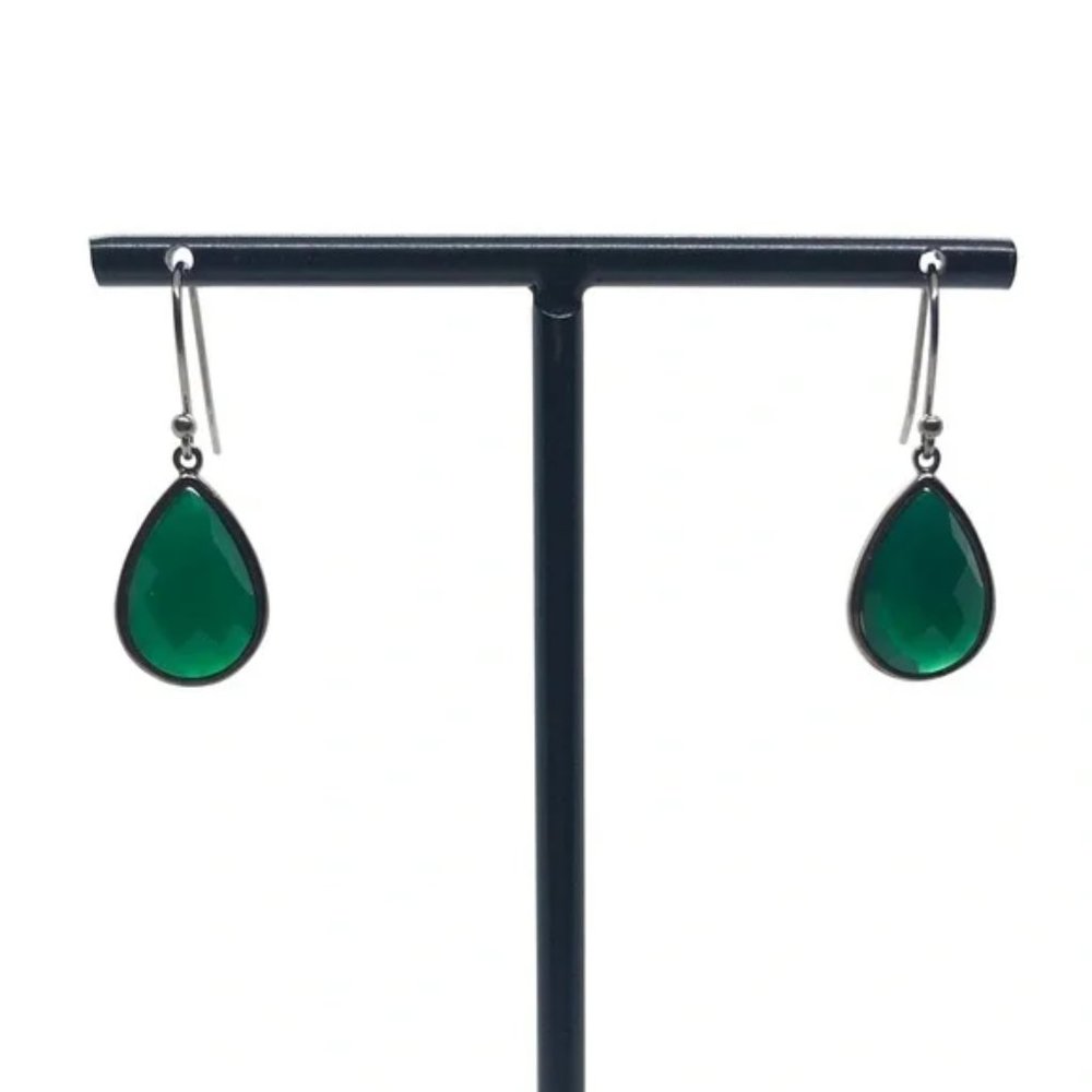 Adornia Pear Drop Green Onyx Earrings Silver/NWOT